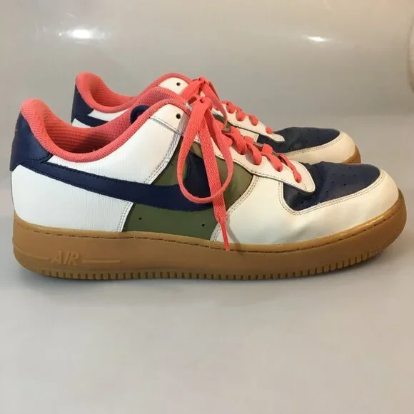 Nike 13 Air Force 1 Low ID By You Blue Green Salmon Gym Shoes Sneakers